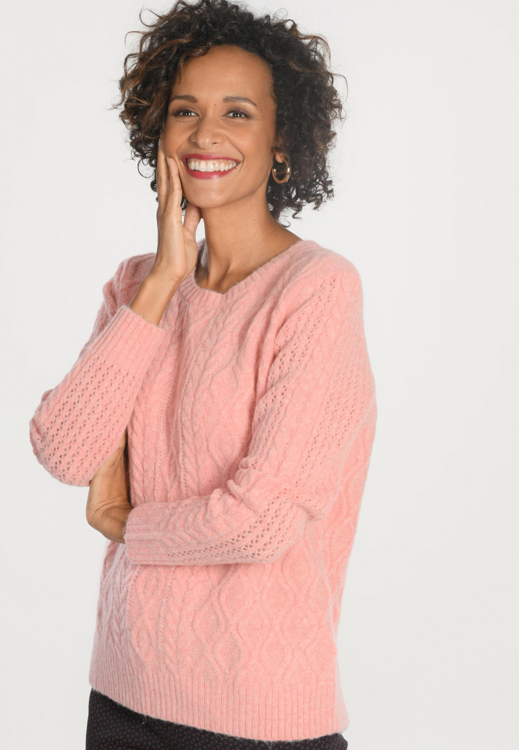 Pull moelleux col rond Femme - Corail clair