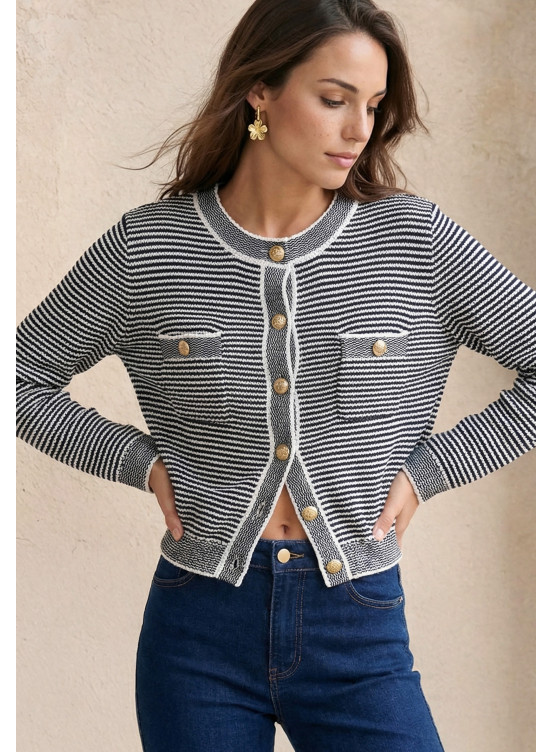 GILET 100% COTON - LANESTER - MARINE/OFF WHITE - Un Jour Ailleurs