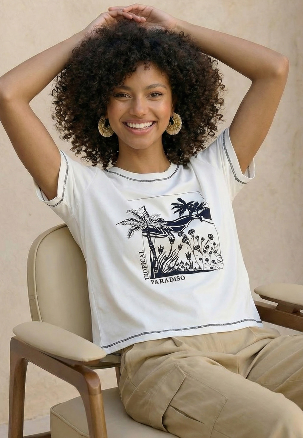 T-SHIRT 100% COTON - LAMBADA - OFF WHITE - Un Jour Ailleurs