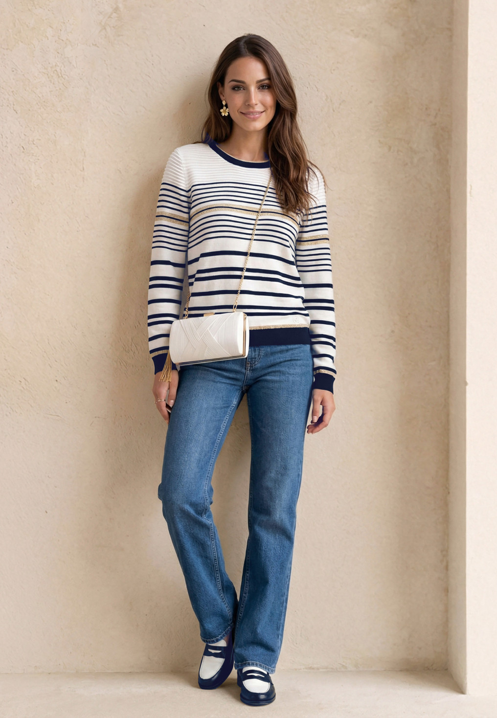 PULL - LOIC - OFF WHITE/MARINE - Un Jour Ailleurs