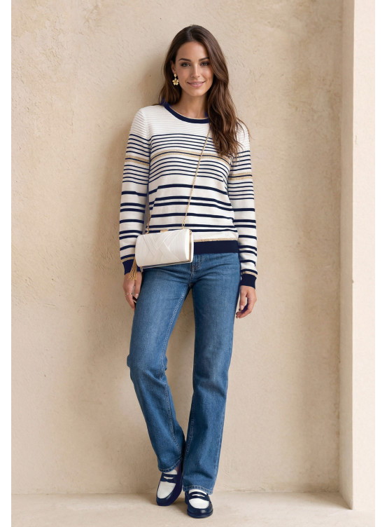 PULL - LOIC - OFF WHITE/MARINE - Un Jour Ailleurs