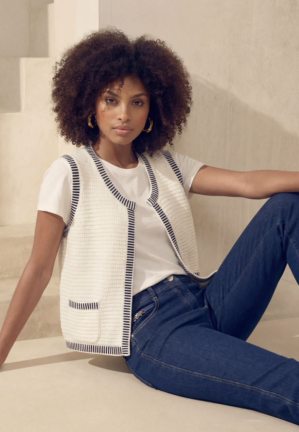 GILET - LUKEN - OW/MARINE - Un Jour Ailleurs